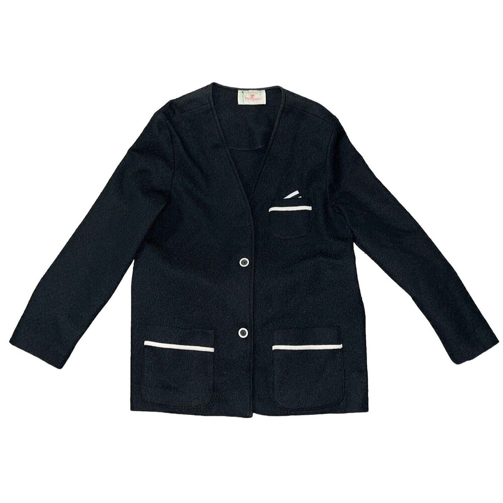 Pantessa Vintage 60s Womens 14 Blazer Knit Synthetic Black & White USA Made